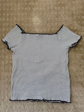 Zara Black & White Striped Off-Shoulder Crop Top
